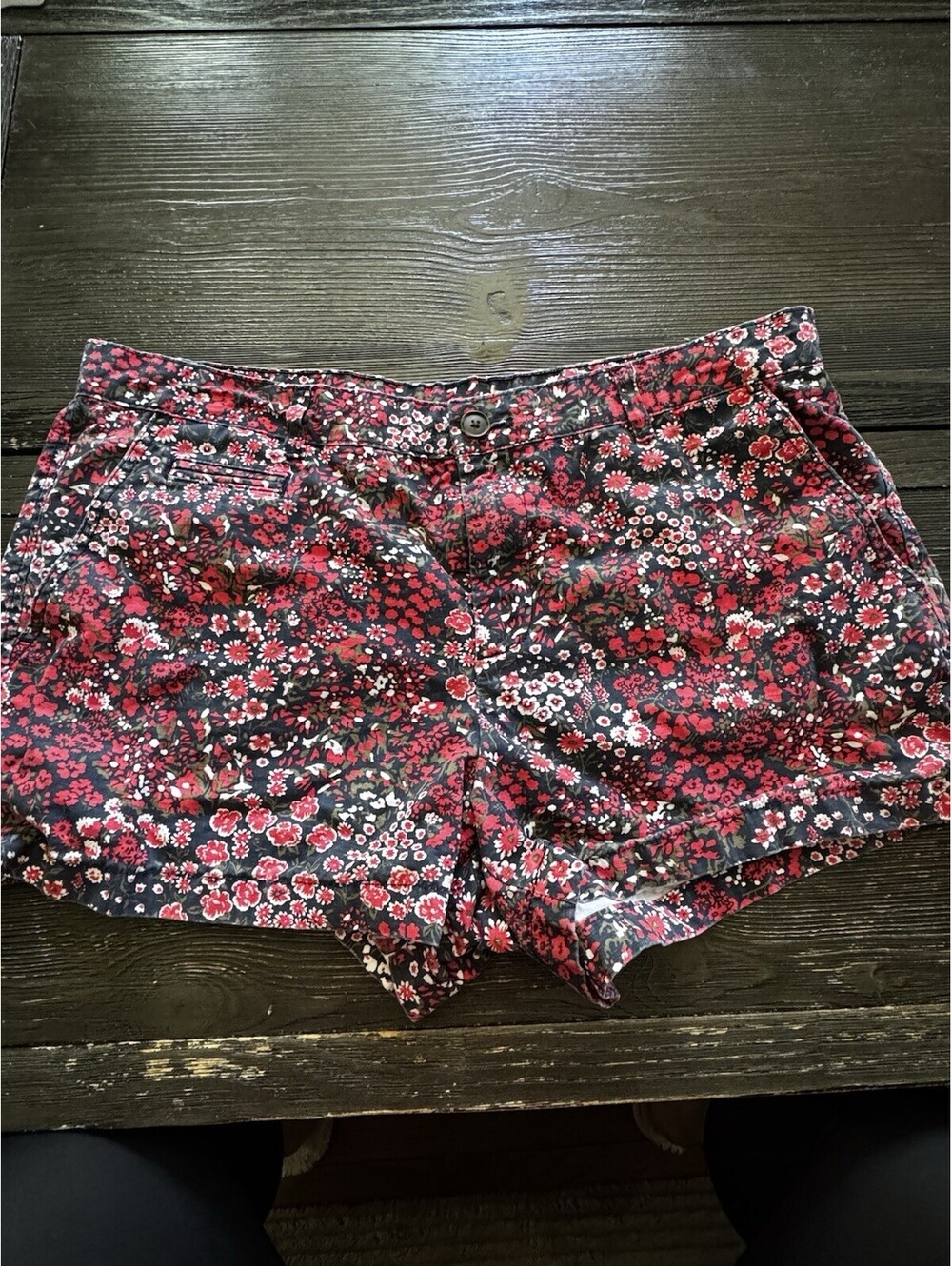 Gap Womens 12 Regular Red Mini Floral Summer Shorts Rolled Cuff Cotton